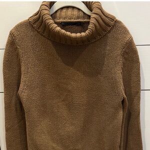 Jenni Kayne Tan Turtleneck Sweater with Ribbed Knit